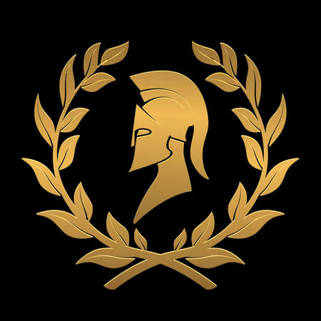 icon the Spartan helmet in a laurel wreath from goldのイラスト素材