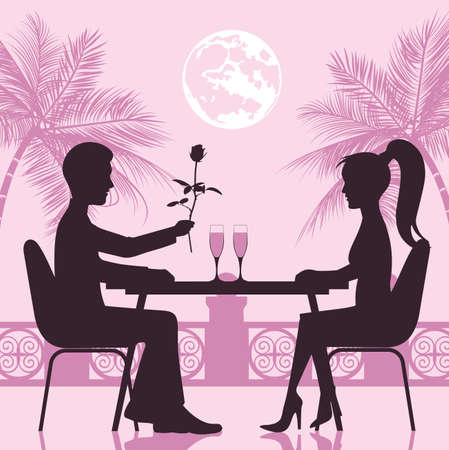 Guy and the girl a romantic meeting at restaurant. St. Valentine's Dayのイラスト素材