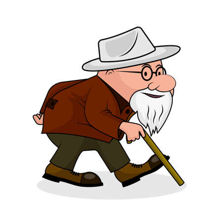 The elderly man with a stick caricature.のイラスト素材