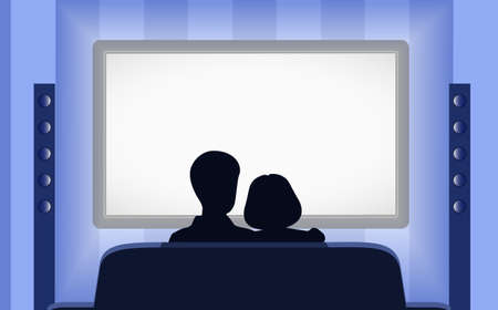 Family leisure, people behind viewing of the TV at night.のイラスト素材