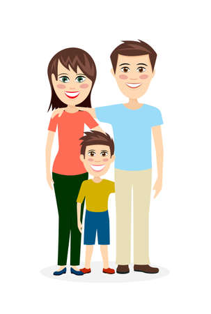 Cheerful married couple with the child a vector illustration flat style.のイラスト素材