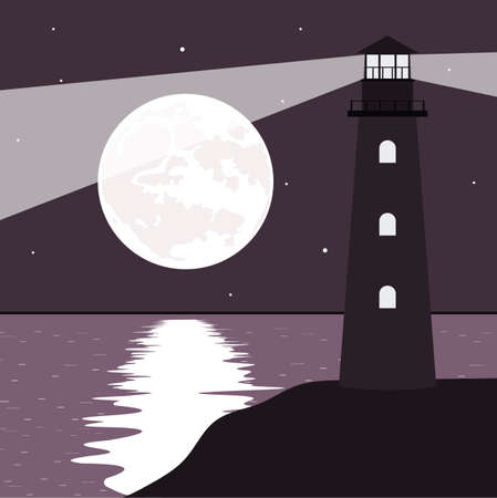 Night landscape a beacon on the sea coast.のイラスト素材