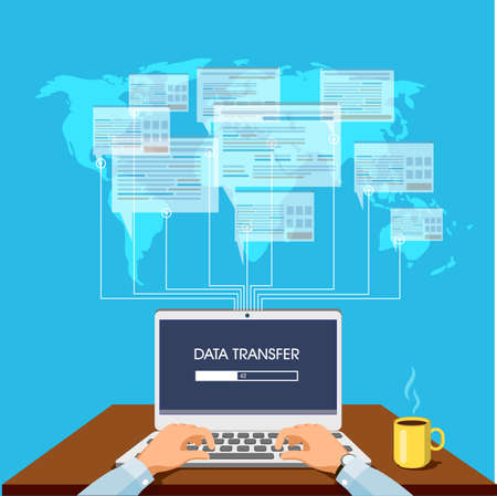 Person at the computer, data transfer net surfing, vectorial illustration.のイラスト素材