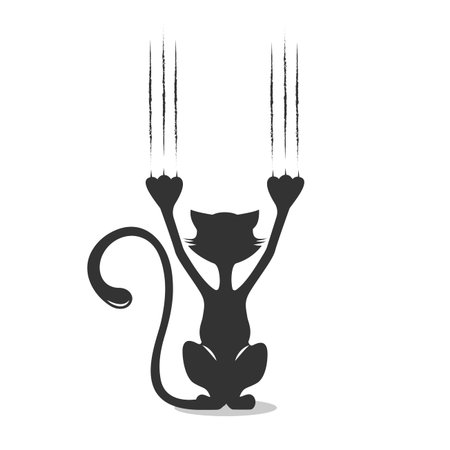 Comical silhouette of a cat the scratching background, a vector illustration.のイラスト素材