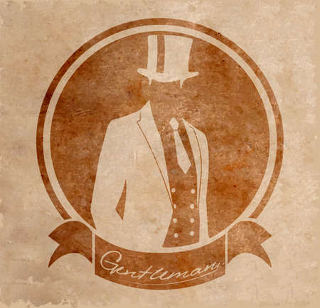 Gentleman in one suit round symbol with a ribbon on old paper.のイラスト素材