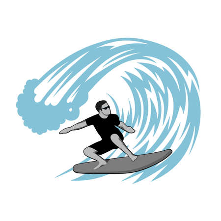 Surfer on wave vector illustration.のイラスト素材
