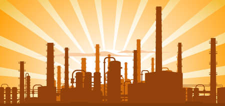 Industrial background, factory landscape, vector illustration.のイラスト素材