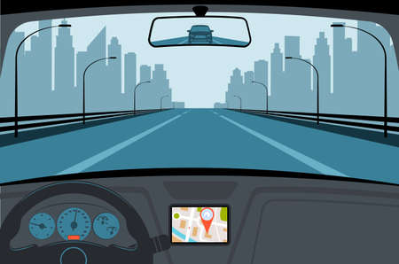 Car on the road, a view from salon.のイラスト素材