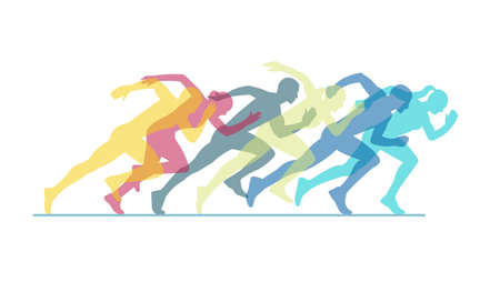 Group of running people on a white background.のイラスト素材