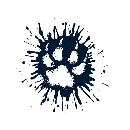 Imprint of the predator's paw in perspective among mud splashes.のイラスト素材