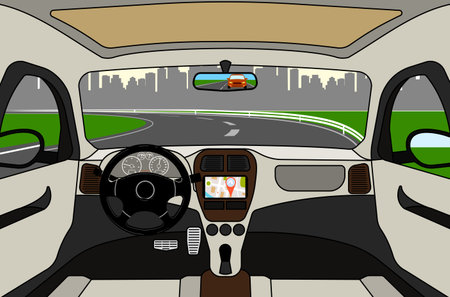 Car on the road, a view from salon.のイラスト素材