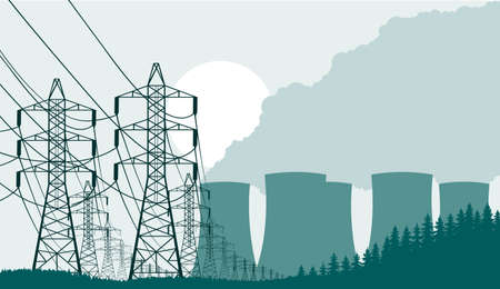 Industrial background nuclear power plant.のイラスト素材