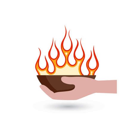 Bowl in hand with flame tongs.のイラスト素材