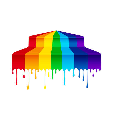 Watercolor in colors of the rainbow from the spreading paint stream.のイラスト素材