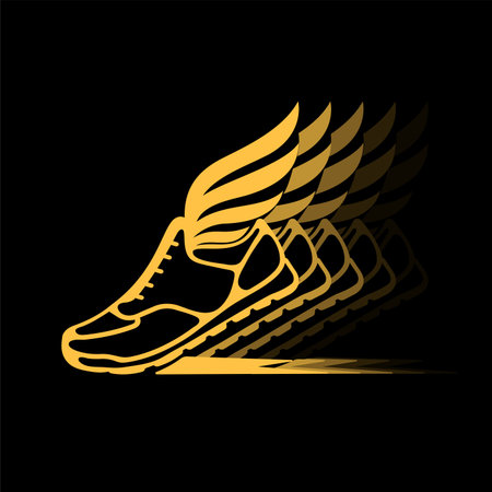 Abstract icon of sports shoes with wings in dynamics.