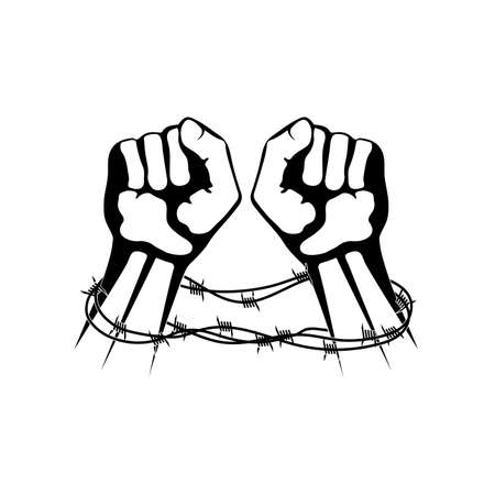 hands bound in barbed wireのイラスト素材