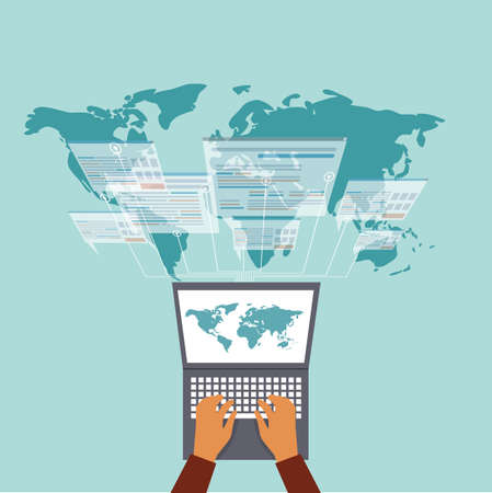 person at the computer, digital data exchangeのイラスト素材