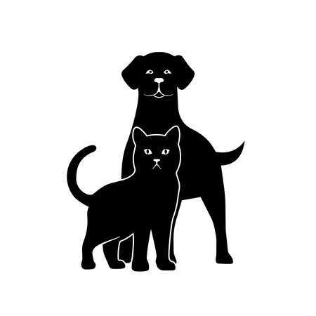 silhouette of dog and kitten illustrationのイラスト素材