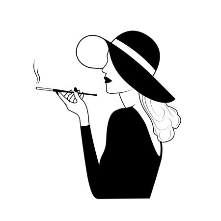 woman with hat and cigarette icon over white background, vector illustration.のイラスト素材