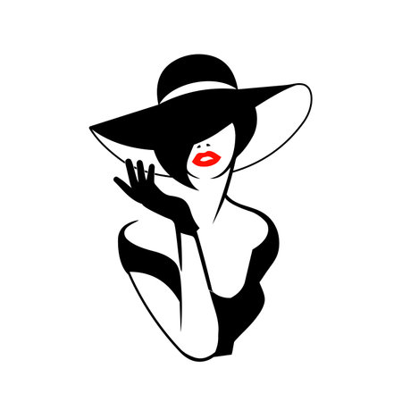 Beautiful girl in a hat. Vector illustration on white background.のイラスト素材
