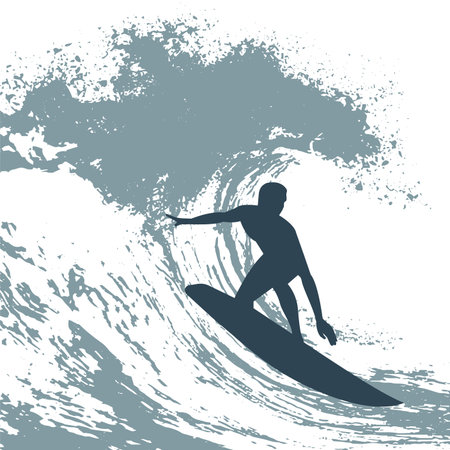 surfer silhouette on grunge background, vector illustration eps10のイラスト素材