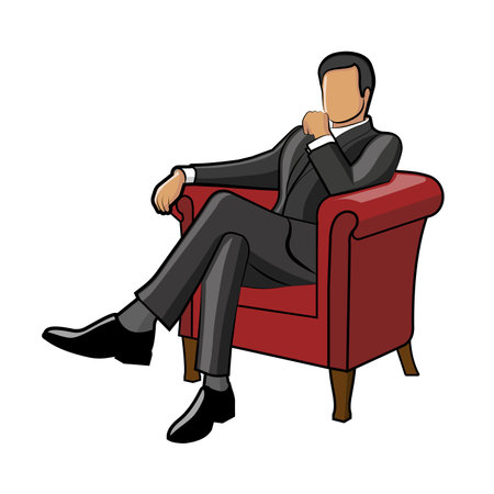 Businessman sitting in armchair icon in cartoon style on a white backgroundのイラスト素材
