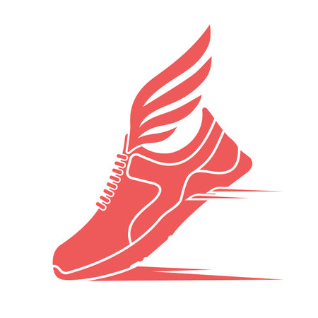 Running shoe with wings. Silhouette of a running shoe on a white background.のイラスト素材