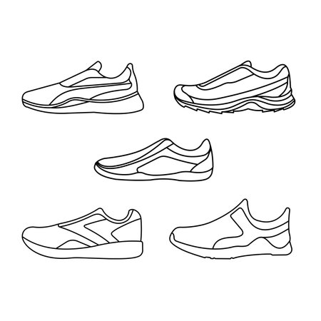 Sneakers icon set. Outline illustration of sneakers vector icons for webのイラスト素材