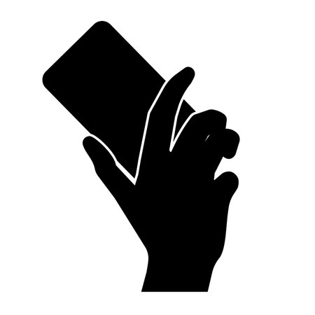 hand with smartphone device isolated icon vector illustration graphic design in black and whiteのイラスト素材