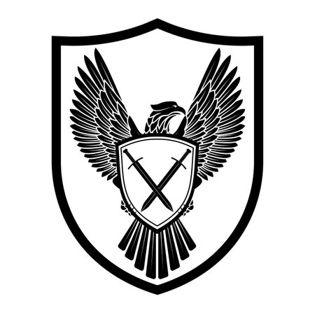 Eagle heraldic coat of arms with shield. Vector illustration.のイラスト素材