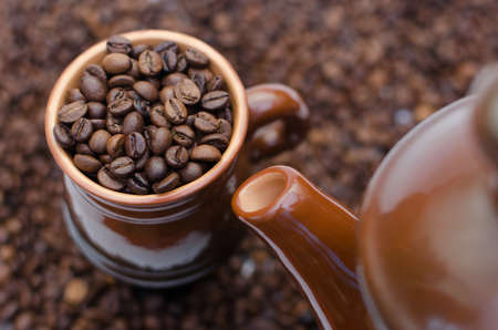 coffee grains in a cupの写真素材