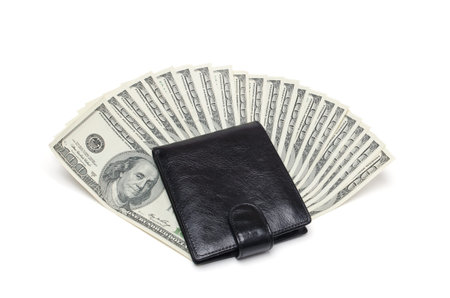 purse and money on a white background