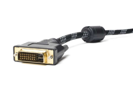 cable connected to the computer on a white backgroundの写真素材