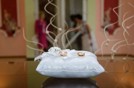 gold brilliant wedding ringsの写真素材