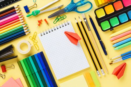 Set of colorful stationery and supplies for kids creation or school.の写真素材