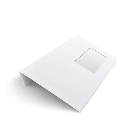 White stationery: blank opened envelope E65 size with window, on white background with soft shadows. Vector illustration. のイラスト素材