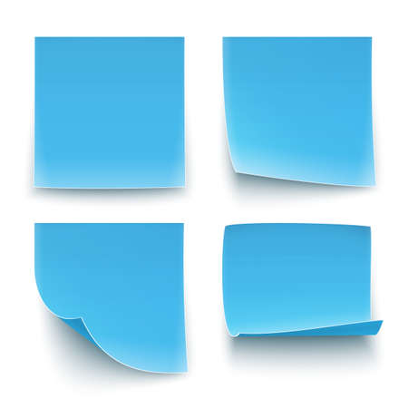Four blue paper stickers, twisted on different degree. Vector illustrationのイラスト素材