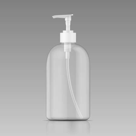 Clean plastic bottle template with dispenser for liquid soap, shampoo, shower gel, lotion, body milk. Vector illustration.のイラスト素材