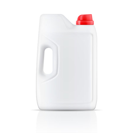 White plastic container for washing or laundry detergent powder with red lid isolated on white...