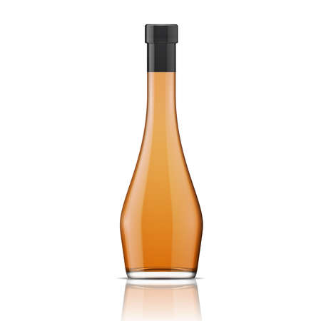 Glass brandy (bourbon, whiskey, cognac) bottle, isolated on white background. Vector illustration. Glass bottle collection, item 1.のイラスト素材