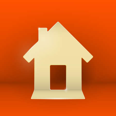 Gold cardboard home on red background. Vector illustrationのイラスト素材