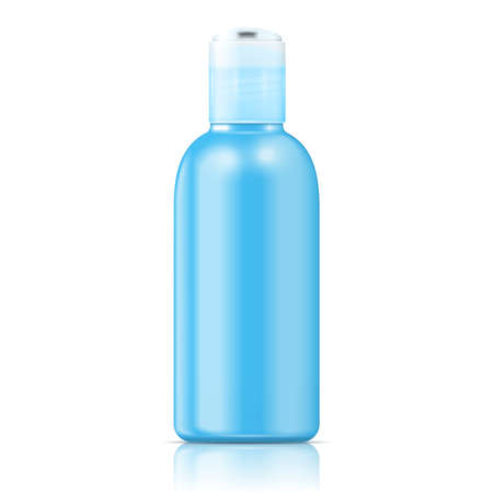 Blue plastic bottle (cosmo round style) with disc top for cosmetic, lotion, shower gel, body milk, soap.  のイラスト素材