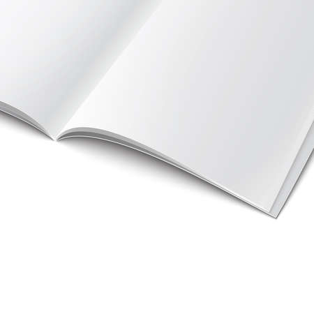 Closee-up of blank opened magazine cover template on white background with soft shadows. Vector illustration. のイラスト素材