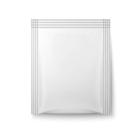 White paper sachet bag for coffee, tea, sugar, salt, pepper on white background. Ready for your design. Packaging collection.のイラスト素材