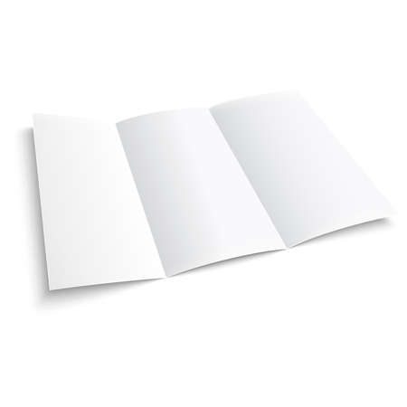 Blank trifold paper brochure. on white background with soft shadows. Z-folded. Vector illustration. のイラスト素材