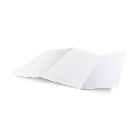 Blank trifold paper brochure. on white background with soft shadows. Z-folded. Vector illustration. のイラスト素材