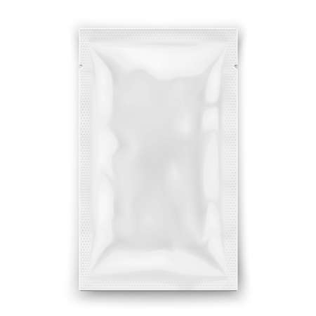 White sample package for cosmetics or food : sauce, shampoo, gel, individual wet wipe. Ready for your design. Packaging collection.のイラスト素材