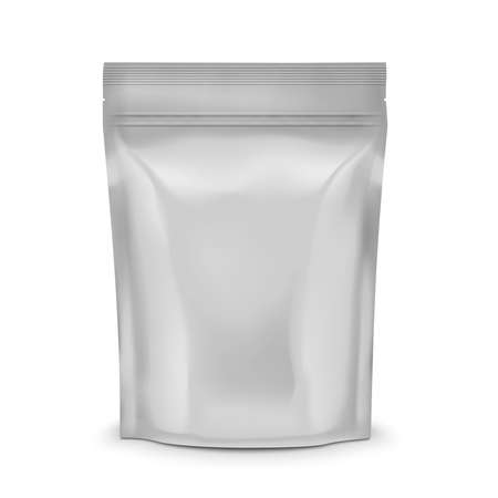 Blank foil or plastic sachet with valve and seal for coffee, cocoa or sweets, Packaging collection. Vector illustration.のイラスト素材