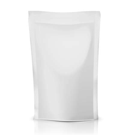 Blank foil or polythene bag for food: coffee, cocoa, sweets, olives, sauce. Packaging collection. Vector illustration.のイラスト素材