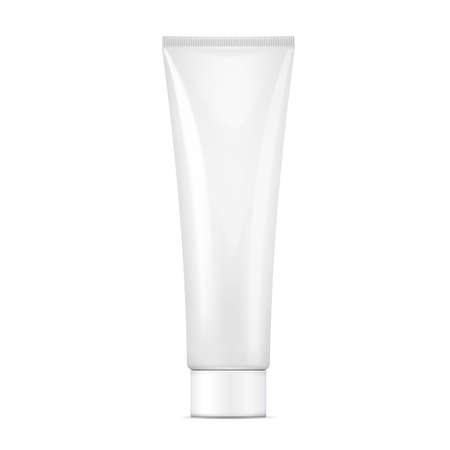 White tube mock-up for cream, tooth paste, gel, sauce, paint, glue. Packaging collection. Vector illustration.のイラスト素材
